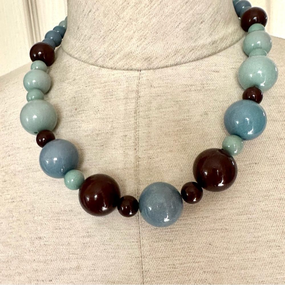 Blue and brown beaded necklace
